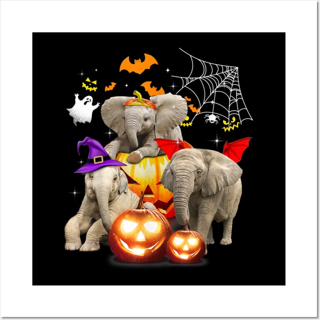 Funny Witch Three Elephants Halloween Elephant Lover Gifts Wall Art by luxembourgertreatable